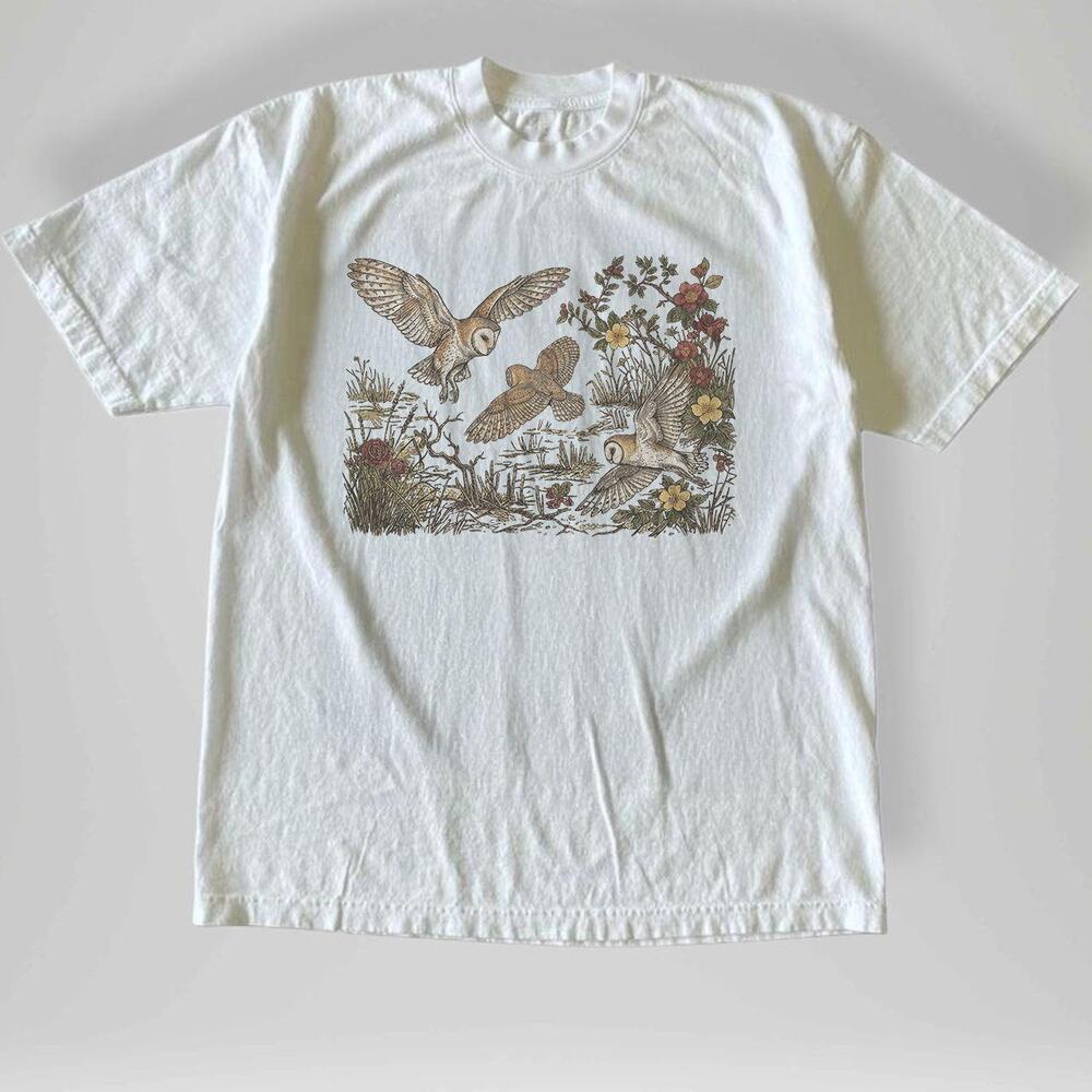 Style Barn Owl Botanical Aesthetic Graphic Unisex T-Shirt